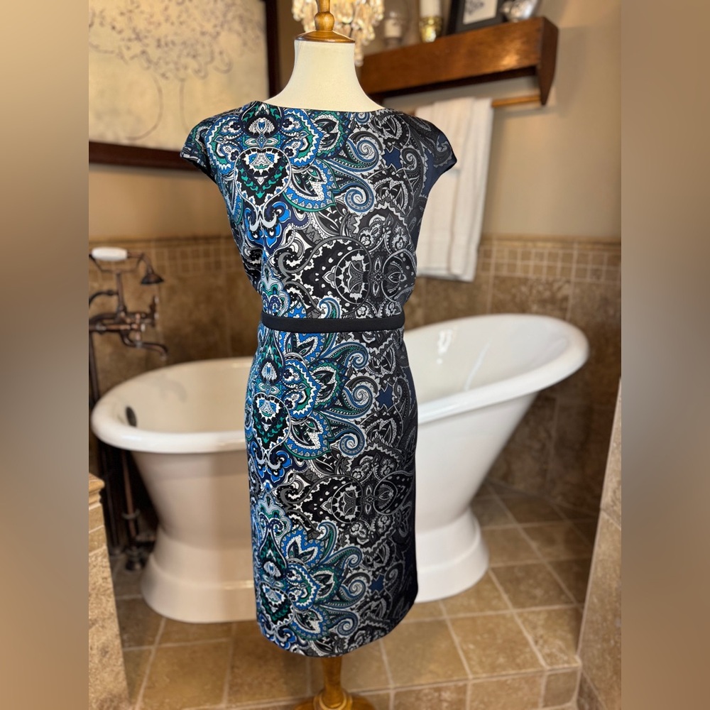Chico's Black & Blue Teal Paisley Sheath Dress